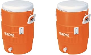 Igloo 5-Gallon Heavy-Duty Beverage Cooler, Orange & Ultimate Drip Catcher Set (2 Set, 5-Gallon, Orange)