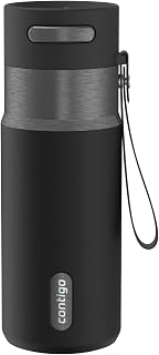 Contigo AutoSeal 16 oz Stainless Steel Vacuum-Insulated Water Bottle with Leakproof Push-Button Spout & Lock, Carry Strap, BPA-Free & Lead-Free, Dishwasher Safe