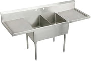Elkay WNSF8248LR0 Commercial 96" x 27-1/2" Floor Mount Double Compartment Scullery Sink with Drainboard