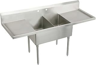 Elkay WNSF8248LR0 Commercial 96" x 27-1/2" Floor Mount Double Compartment Scullery Sink with Drainboard