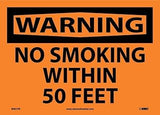 National Marker Company Sign, PS Vinyl, Orange,"Warning, No Smoking Within 50 Feet"