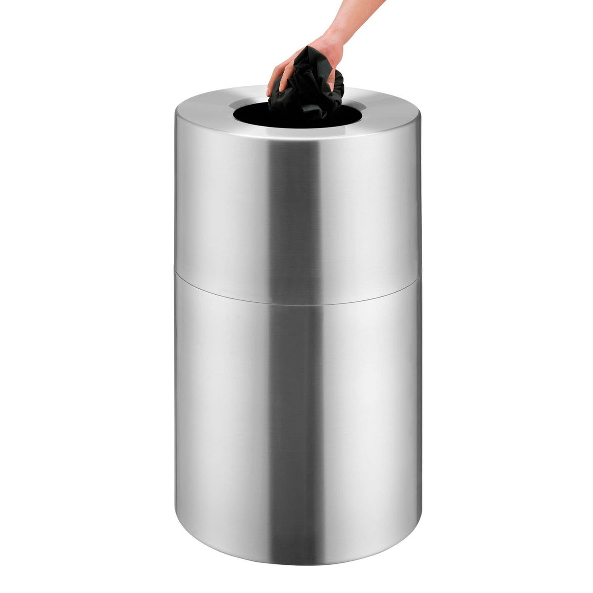 Indoor Round Trash Can with Open Top by Global Industrial – 35 Gallon, 35.0 gallons, Aluminum, Satin Clear, Model EK9079-SS