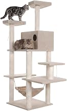 Pressed Wood Cat Tree with Condo and Hammock, Sisal Scratching Posts Multi-Level Tower for Large Indoor Cats and Kittens