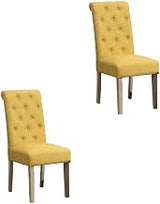 Furnifact Solid Wood Button-Tufted Parsons Dining Chairs Set of 2, Upholstered Fabric Chair for Kitchen and Dining Room Table, Yellow