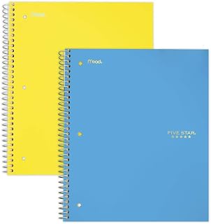 Five Star Spiral Notebooks, 3 Subject, Wide Ruled Paper, 150 Sheets, 10-1/2" x 8", Teal, Yellow, 2 Pack (73031)