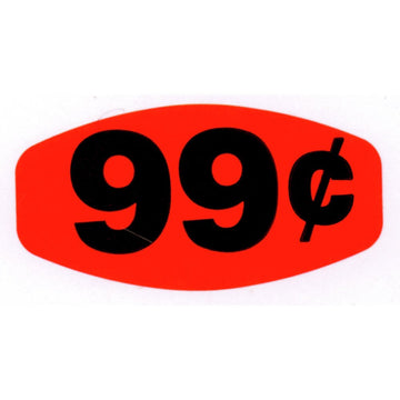 99¢ Price Label Red Grabber Grocery Store Labels Black Imprint - 1 3/8" L x 7/8" H 1000 per Roll by HUBERT – Model 12011