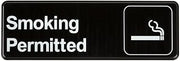 Royal Industries Smoking Permitted Sign, Plastic, 3'' x 9'', Black sign with white letters and graphic
