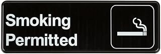 Royal Industries Smoking Permitted Sign, Plastic, 3'' x 9'', Black sign with white letters and graphic