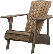 Rustic Brown Adirondack Chair with Acacia Wood, Galvanized Steel Hardware, Stain Finish Outdoor Patio Chair, Garden Deck Backyard Relaxation