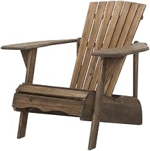 Rustic Brown Adirondack Chair with Acacia Wood, Galvanized Steel Hardware, Stain Finish Outdoor Patio Chair, Garden Deck Backyard Relaxation