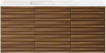 Swiss Madison Cascade 48" Wall-Mounted Bathroom Vanity in Brown Oak with 3-Hole Widespread Sink Top