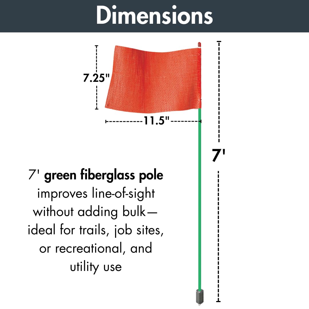 7' Green ATV/UTV Flag Pole Whip with High Visibility Square Orange by Checkers – 11-1/2" L X 7-1/4" W, Nylon, Green Pole, Model FSRR7G-HB