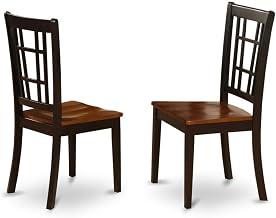 Furnifact Solid Wood Dining Chairs Set of 2, Traditional High-Back Wooden Kitchen Chairs for Dining Room Table, Black & Cherry