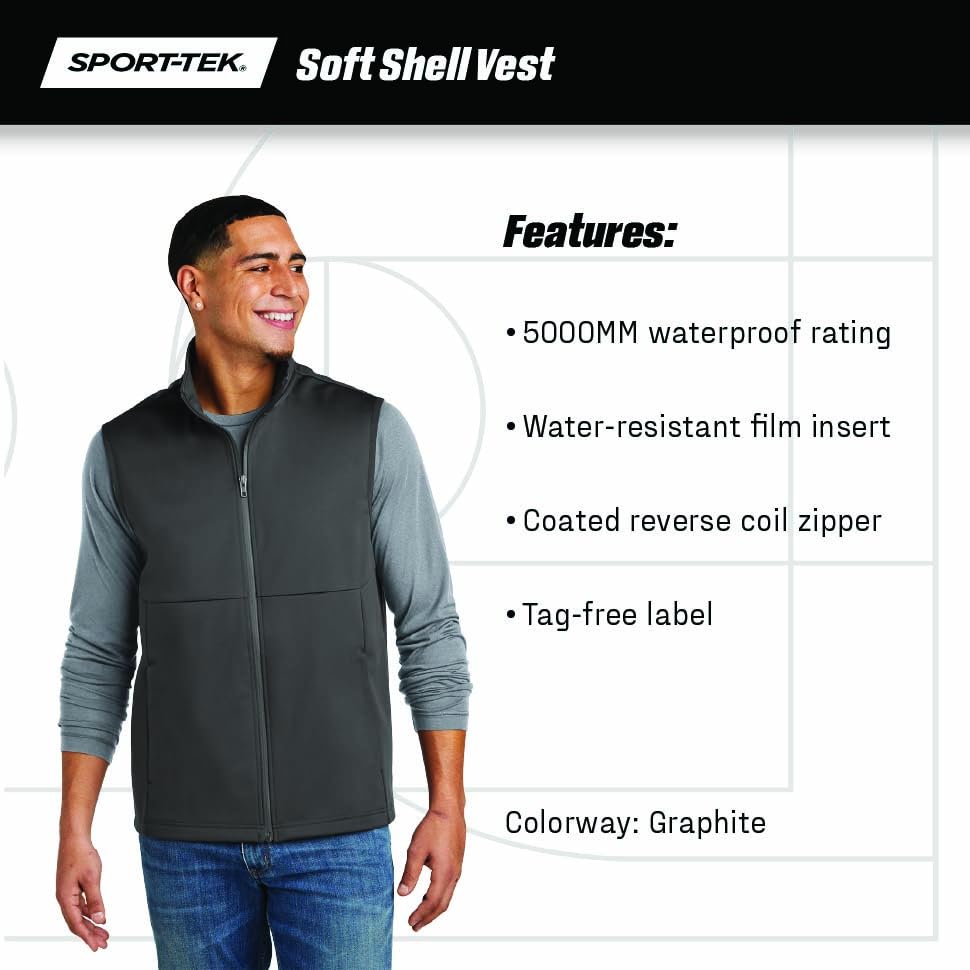 Unisex Soft Shell Vest by SPORT-TEK – 4X-Large, Deep Black, Model ST981