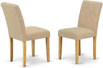 Furnifact Upholstered Dining Chair Parsons Style with Padded Seat, Kitchen Chairs for Dining Table and Dining Room Chairs, Oak, Set of 2