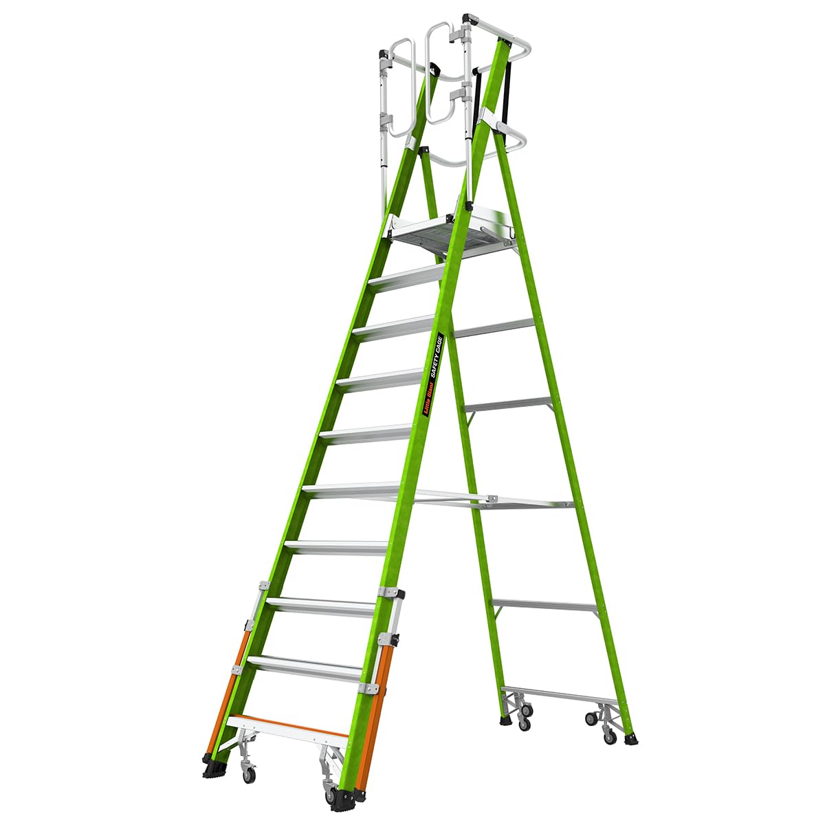 Safety Cage by Little Giant – 10 t. w/Outriggers, Fiberglass, Silver, Model 19710-146