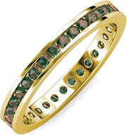 Round Created Alexandrite Channel Set Womens Eternity Ring Stackable 14K Yellow Gold