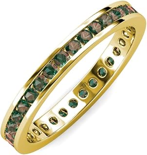 Round Created Alexandrite Channel Set Womens Eternity Ring Stackable 14K Yellow Gold