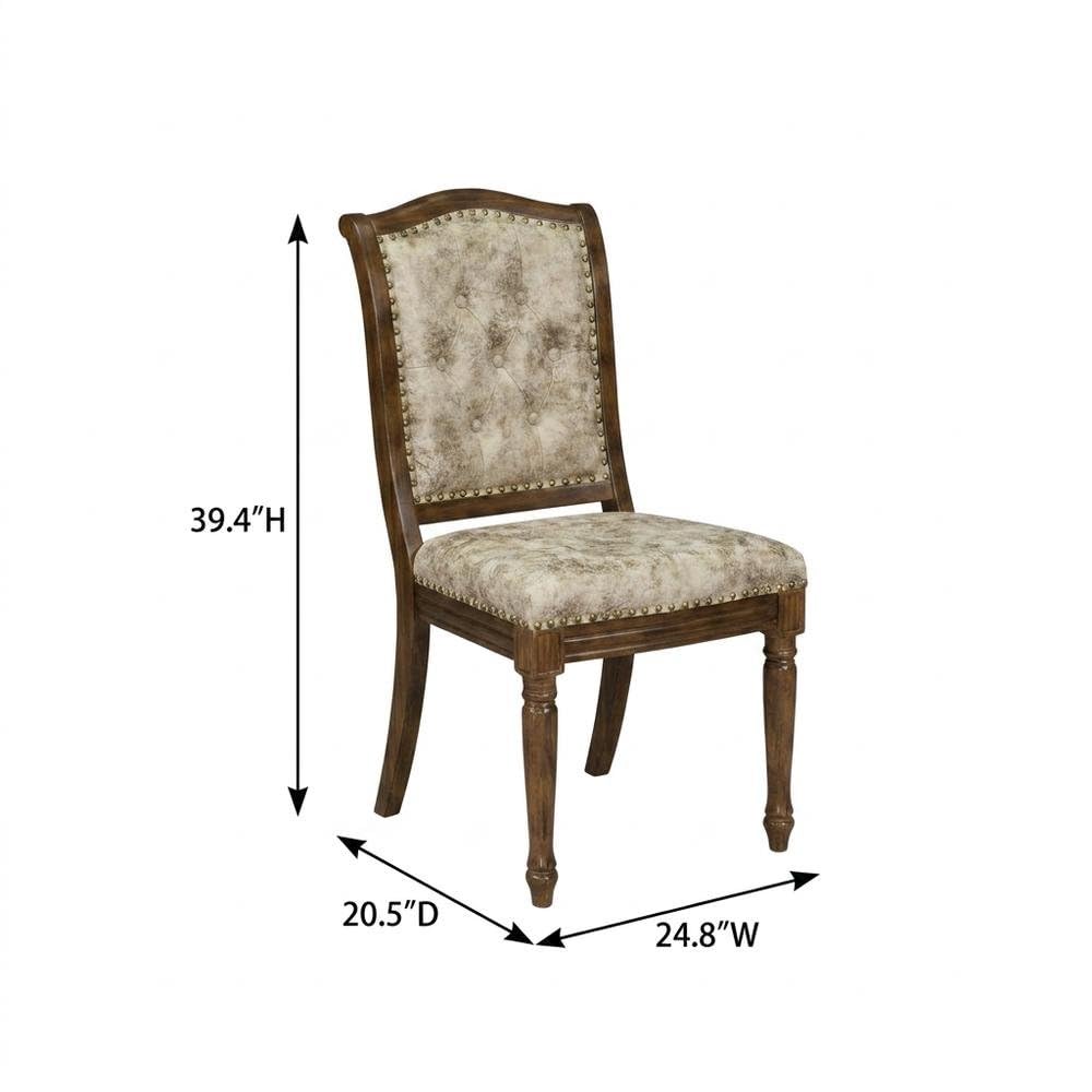 Solid Wood Polyester-Upholstered Dining Chairs Set of by Furnifact – Wood, Brown/Beige, Pack of 2
