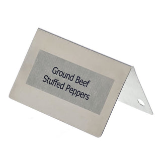 Table Tent Signs Brushed Stainless - 3 1/2"L x 1 3/4"H by HUBERT – Small Signage, Stainless Steel, Silver