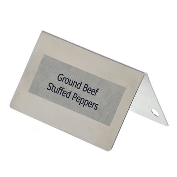 Table Tent Signs Brushed Stainless - 3 1/2"L x 1 3/4"H by HUBERT – Small Signage, Stainless Steel, Silver
