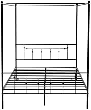 Furnifact Solid Wood Canopy Bed with Metal Frame, Deluxe Headboard Footboard, Full Size Canopy Bed Frame for Bedroom, Black
