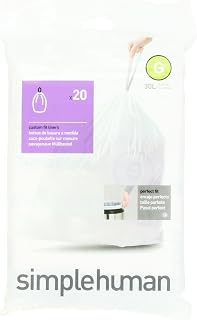 simplehuman Code G Custom Fit Drawstring Trash Bags in Dispenser Packs, 30 Liter / 8 Gallon, White – 20 Liners