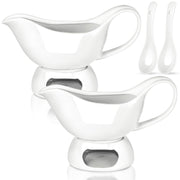 Acellegic Ceramic Gravy Boat Set, 18 oz Capacity, White