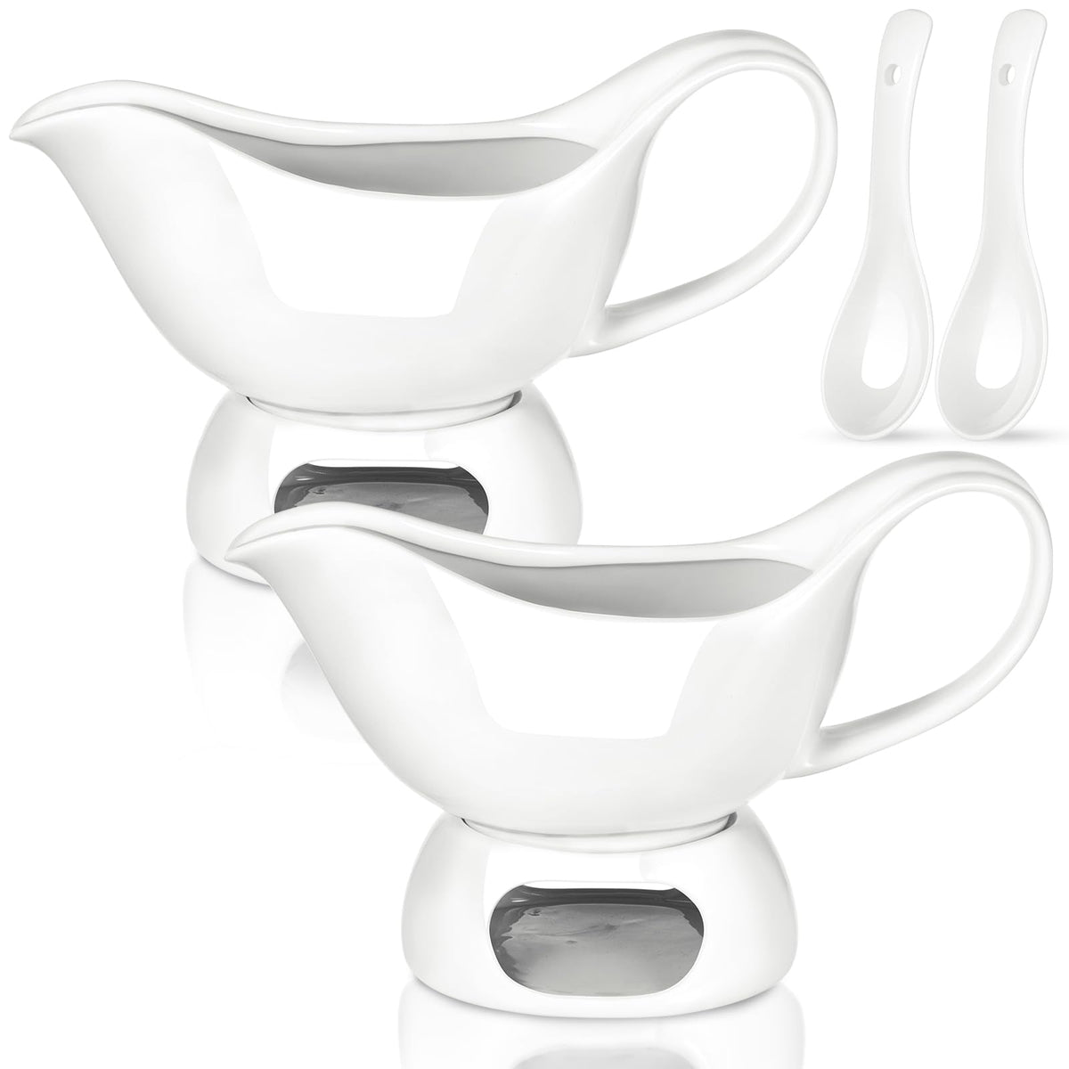 Acellegic Ceramic Gravy Boat Set, 18 oz Capacity, White