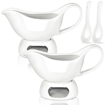 Acellegic Ceramic Gravy Boat Set, 18 oz Capacity, White