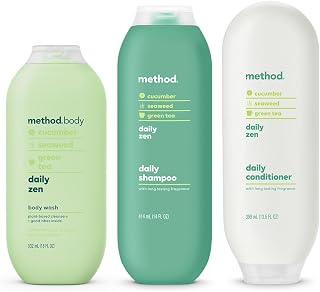 Method Hair and Body Variety Pack - Daily Zen - Shampoo 14 oz, Conditioner 13.5 oz, Body Wash 18 oz