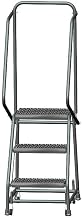 Ballymore H318G Steel Standard Rolling Ladder with Spring Loaded Casters and Handrails, Serrated Grating Tread, Unassembled, OSHA/ANSI Standard, 3 Steps, 16" Step Width, 10" Top Step Deep, Gray