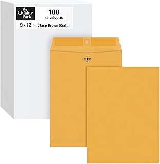 Quality Park 9 x 12 Clasp Envelopes with Deeply Gummed Flaps, Great for Filing, Storing or Mailing Documents, 28 lb Brown Kraft, 100 per Box (QUA37890)