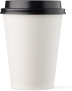 [1000 SET]HARVEST PACK 12 oz White Single Wall Disposable Paper Cups with Black Lids, Hot Drinks Water Coffee Tea Cocoa Cafe Cappuccino Espresso Latte Chocolate