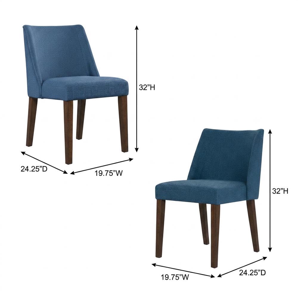 Walnut Veneer Dining Chairs with Polyester Upholstery Set of by Starlight Canyon Home – Rubberwood Solids and Walnut Veneers, Solid + Manufactured Wood, Blue, Pack of 2