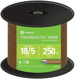 Southwire 18/5 Thermostat Wire, 250 ft, Brown Solid Copper CL2 Cable for HVAC & Alarm Systems