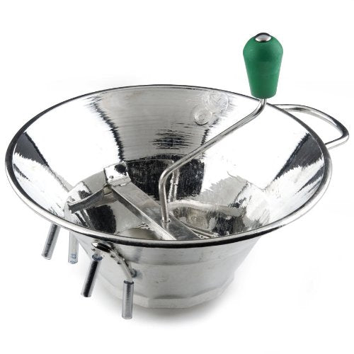 Tellier S3 5 Qt. Tin-Plated #3 Rotary Food Mill by Food Mills – 5.0 quarts, Silver, Model EQ-Mills-S3-4