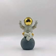 Cute Gold White Astronaut Statue, Spaceman Figurine Decor. | Cute astronaut figurine with victory gesture. Solid textured statue, artistic ornament for desk and shelf home decoration.