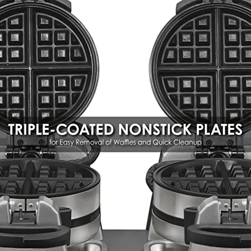 Waring Belgian Double Side by Side Waffle Maker | 120V, 1400W / 4 Head / Staineless Waffle Irons