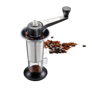 Handheld Coffee Grinder with Adjustable Ceramic Grinding Gear by GEFU – 14 x 5 x 5 cm, 4 cups, Stainless Steel, Black, Model 16330