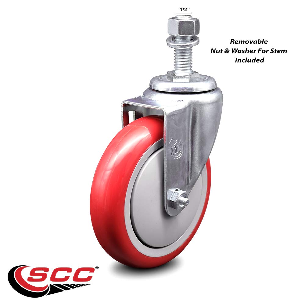 Advance Tabco 190TA255PCST Replacement Caster by Service Caster – 5" Red Polyurethane Wheel, Polyurethane Tread on Polyolefin Core, Model ADV-SCC-TS20S514-PPUB-RED-121334
