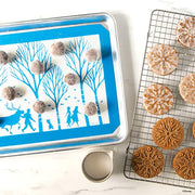 Nordic Ware Falling Snowflake Cast Cookie Stamps / Set of 3 / Silver with Blue Handles Cookie Stamps
