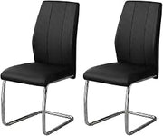 Furnifact Leather-Look Upholstered Dining Chair Set of 2, Chrome-Leg Modern Kitchen Chairs for Dining Room Table, Black