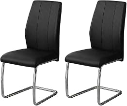 Furnifact Leather-Look Upholstered Dining Chair Set of 2, Chrome-Leg Modern Kitchen Chairs for Dining Room Table, Black