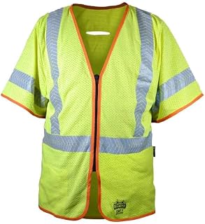 OccuNomix Static Dissipative Mesh Vest Flame-Resistant High-Visibility Reflective Tape, Class 3 Zipper, Yellow, FR-VAM2213