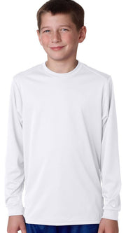 B-Core Youth Long Sleeve T-Shirt M White by Badger – Polyester, White, Model 2104