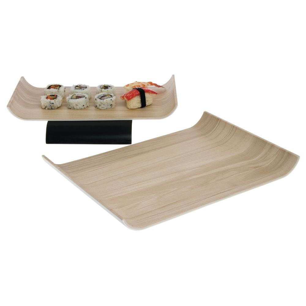 Serving Tray Wood-Look Melamine White and Light Brown - 14 1/8" L x 10 1/8" W x 1 1/5" H by HUBERT – 14.1" x 10.1" x 1.2", Plastic, Light Wood, Model M1384-WHT/LT WO