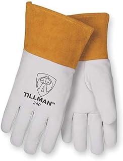 Tillman TIG Welding Gloves, 24C Series, Premium Kidskin Palm, Straight Thumb, 4 in Gauntlet Cuff, White, S - 1 Each