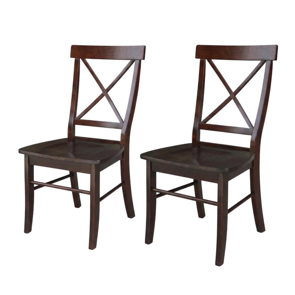 Solid Wood Dining Chair with X-Back Design by Furnifact – Wood, Rich Mocha, Pack of 2