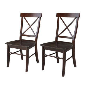 Solid Wood Dining Chair with X-Back Design by Furnifact – Wood, Rich Mocha, Pack of 2